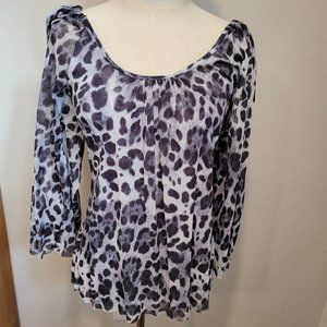 Medium - Sweet Pea By Staci Frati Animal Print Mesh Top, Open Shoulder Sleeve